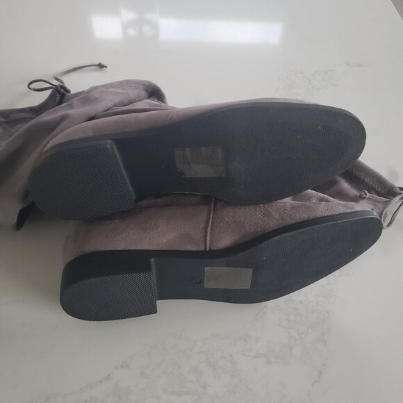 New Beston Grey Faux Suede Women's Pull On Over the Knee Stretch Boots  10 - Picture 13 of 14